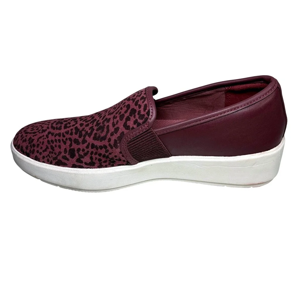 Clarks Collection Women's Slip On Wedge Burgundy Leopard Print Comfort 9.5